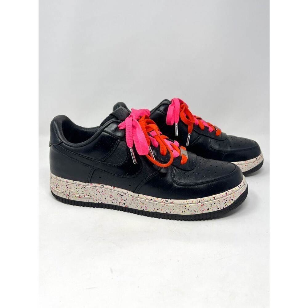 Nike Air Force 1 Supreme Low Black Laser Pink Speckled Sole Double Laced Size 9